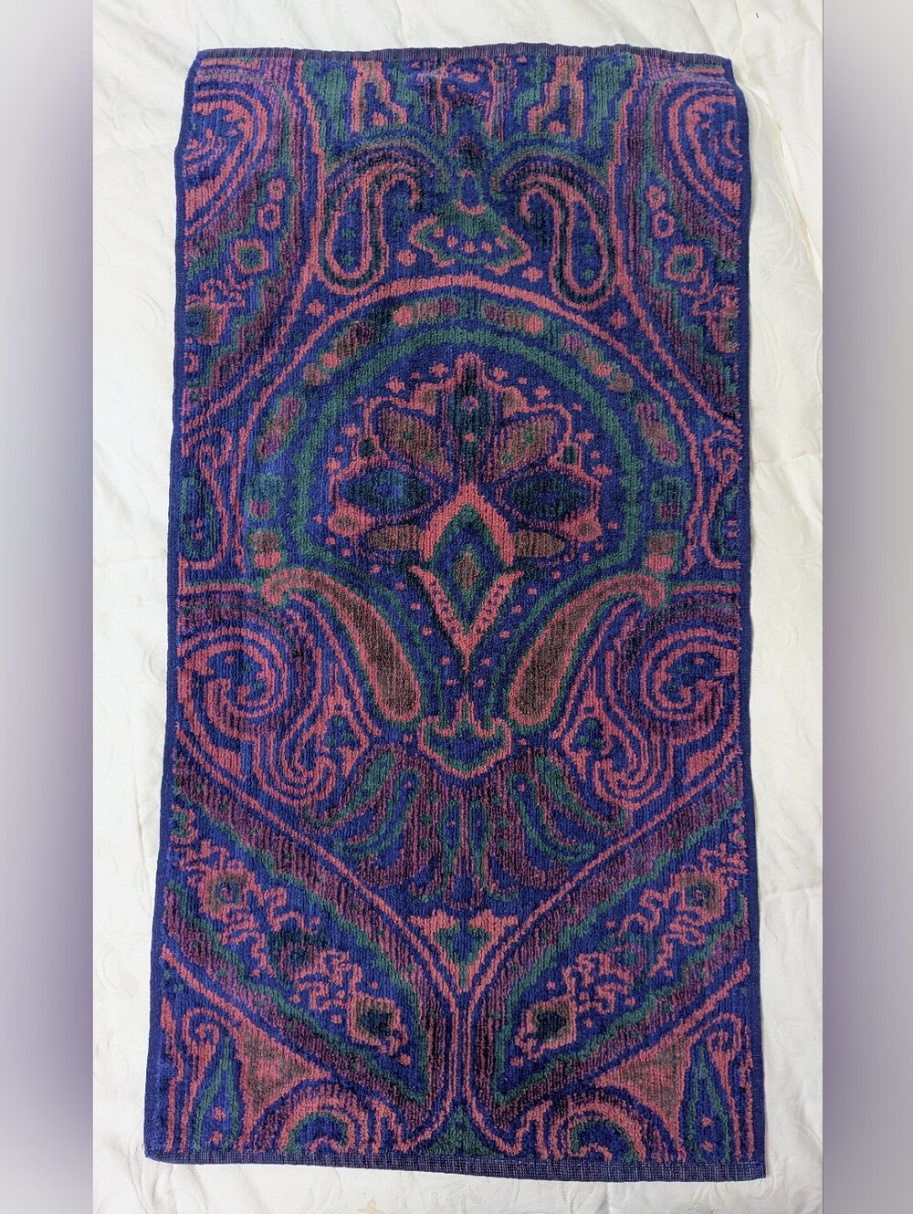 Vintage Ralph Lauren Paisley Medallion Hand Towel Jewel Tones USA Blue Purple